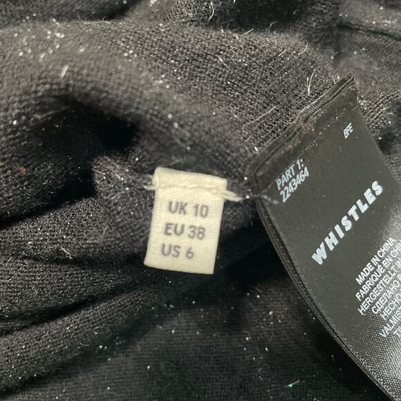 Whistles Sweater Womens 6 Black Etoiles Metallic Shiny Soft Cozy Crewneck - Picture 4 of 9